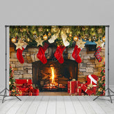 Lofaris Gold Bauble Red Socks Fireplace Gift Xmas Backdrop